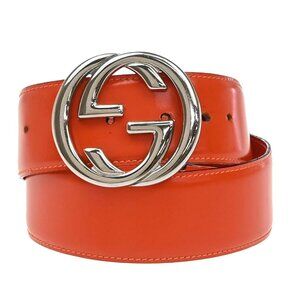 GUCCI GG Logo Interlocking Belt 75/30 Leather Orange 158-082825